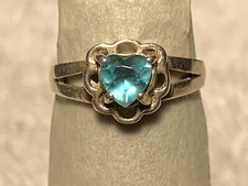 Vintage Sterling Silver 925 Heart Ring with Blue Stone Size 3.75.