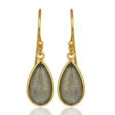 Labradorite 18K Gold Plated 925 Sterling Silver Dangle Earrings Gemstone Jewelry