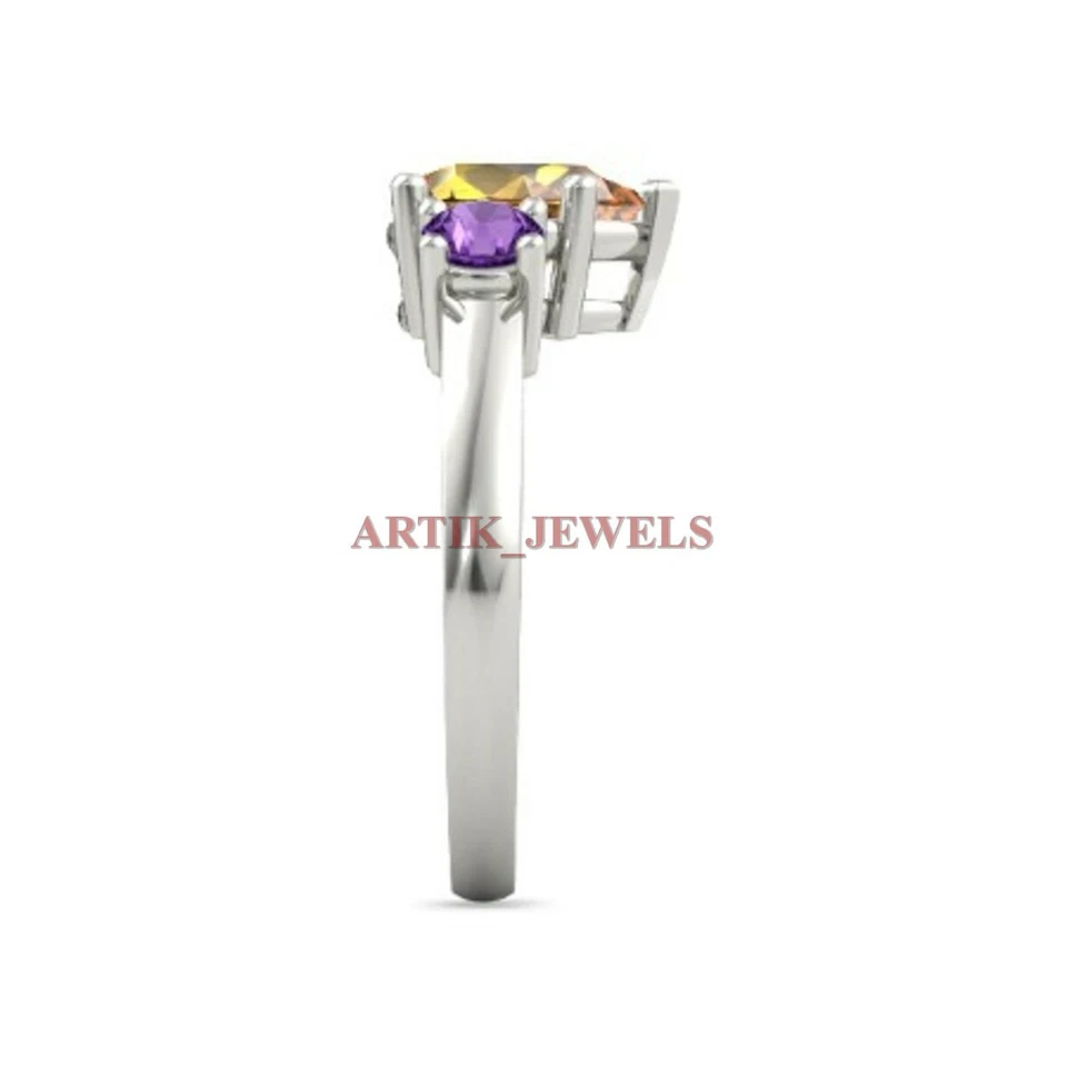Natürlich Amethyst & Citrin Edelstein Mit 925 Sterlingsilber Ring für Damen 3745 - Bild 4 von 4