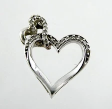 Sterling Silver Intertwined Hearts Natural Diamond Slide Pendant 925 1.7g Heart