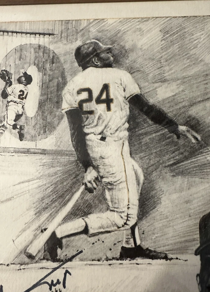 1991 Willie Mays autographed 12x15 lithograph artist james m amore COA - Image 3 of 4