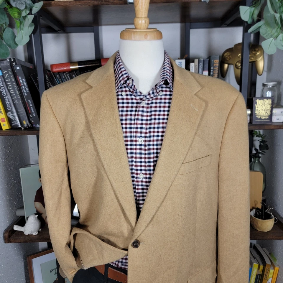 Abrigo Blazer Deportivo de Franela Stafford Para Hombre Dos Botones Beige Cabello Camel Talla 46R Foto 2 de 4
