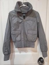 Therapy Women's (juniors) Full Zip Gray Faux Leather Jacket  Pockets Sz Xl