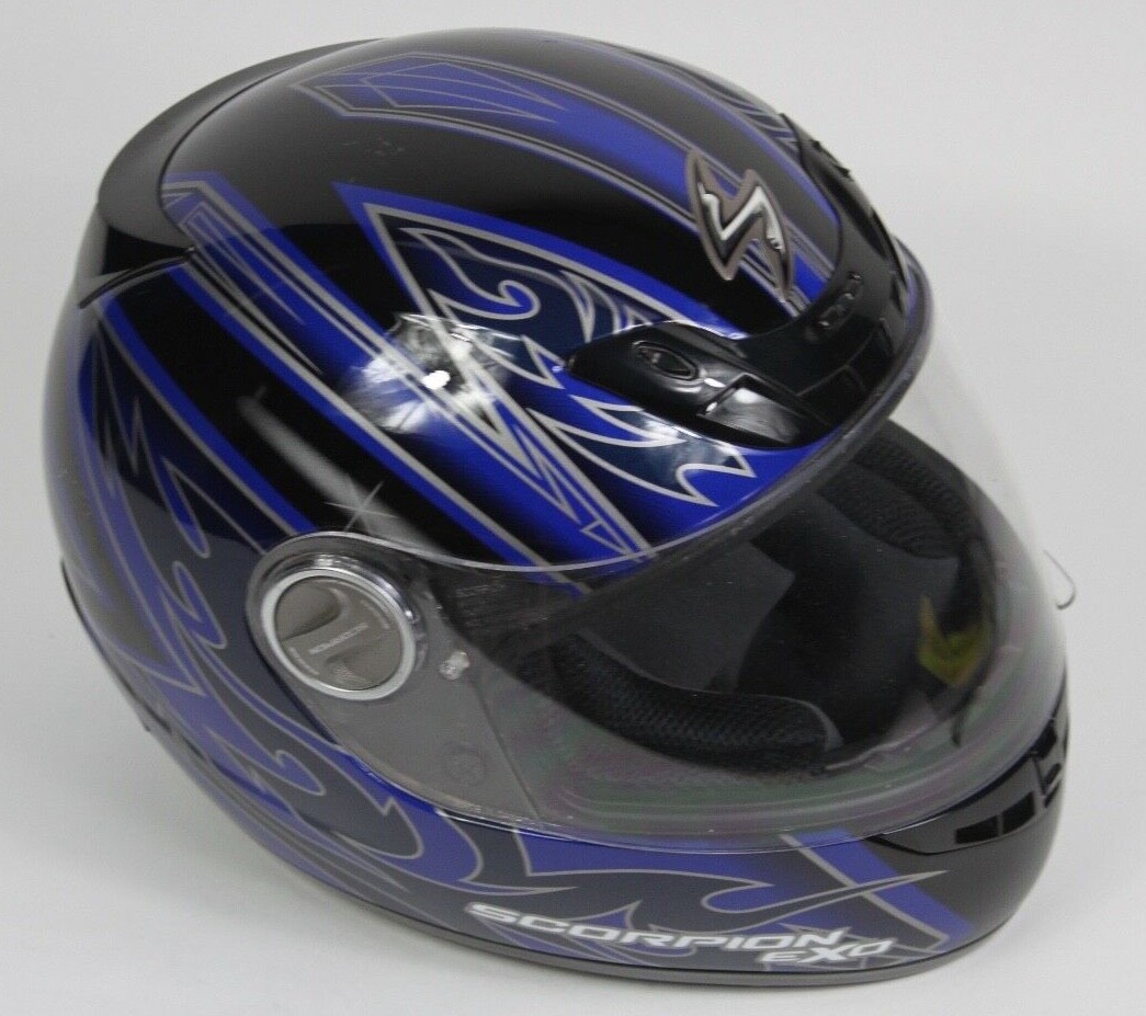 scorpion blue and.silver motorcycle helmet exo 400 Scorpion Exo-400 Sports Bike Motorcycle Helmet Size XS Blue Purple Black W/  Bag