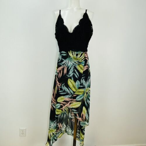 Blashe Lace Floral Print Stretch Hi/Low Maxi Sundress Dress SZ Large