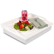 Wood Bed Tray Lap Desk with Detachable Cushion, Serving Tray - Soft White - F...