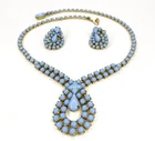 Gorgeous Vintage High End Sky Blue Milk Glass Gold Tone Necklace & Earrings