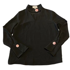 VERO MODA CLASSIC Black Mock Neck V-Neck Blouse Long Sleeve Size S