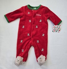 Little Me "My First Christmas" Velour Footed Sleeper, 3 Mos, New with Tags
