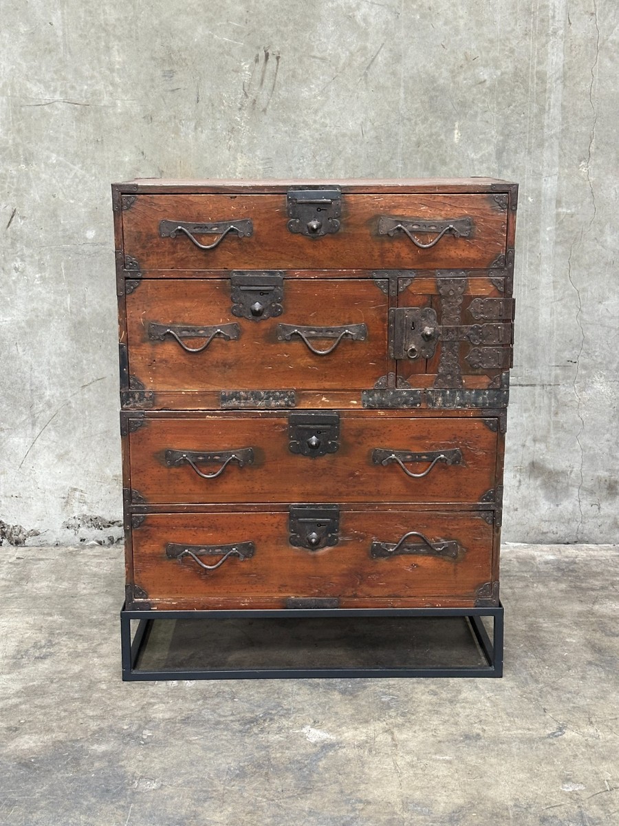 Antique Japanese Tansu Chest Stacked Dresser Iron Hardware 19th C