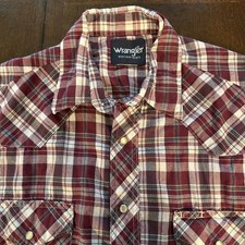Wrangler Retro Shirt Mens XL Red Plaid Short Sleeve Western Pearl Snap Pockets