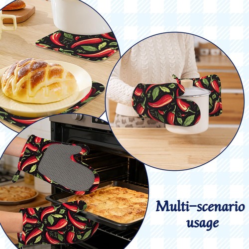 Guanti da forno e porta pentole messicani peperoncino piccante set di 4 peperoncini rossi calore... - Foto 6 di 7