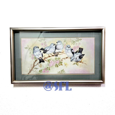 Vtg Tile Art Birds On Branch Signed And Framed Nature Spring Scene Cottagecore