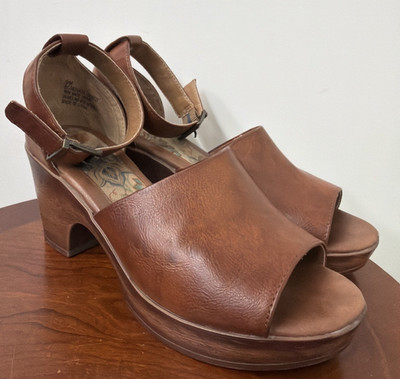 B.O.C. Galiana Platform Sandals Woodgrain Platform Block Heel Faux-Leather Sz 9M
