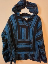 Textiles Mexican Blue Teal And Black Baja Hoodie Pullover Size Medium--NWOT