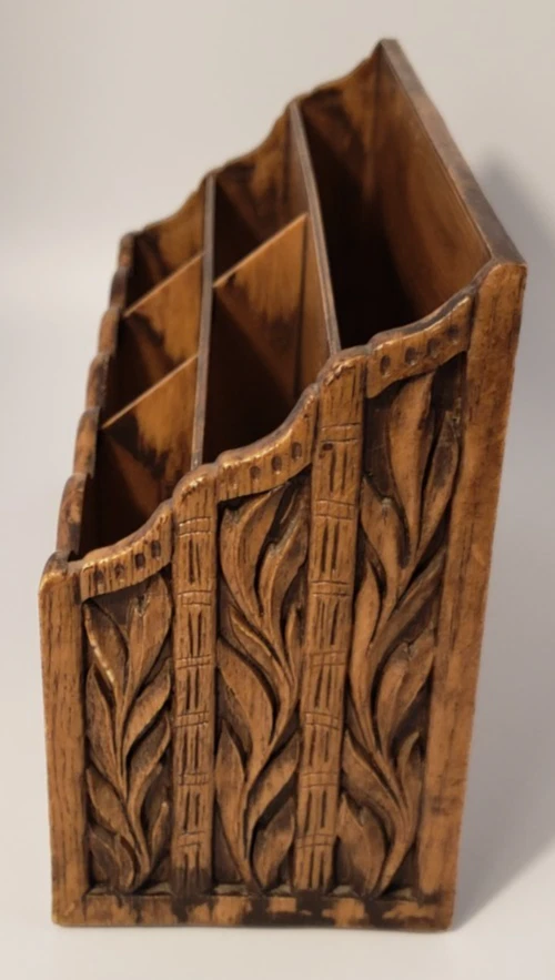 Carrito organizador de escritorio de correo vintage Lerner imitación madera diseño de hojas MCM Foto 4 de 4