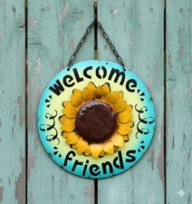 Metal Welcome Friends Sunflower Sign - Handcrafted Garden Wall Art Decor