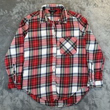 American Apparel Flannel Shirt Mens M Red Plaid Long Sleeve Cotton USA Made