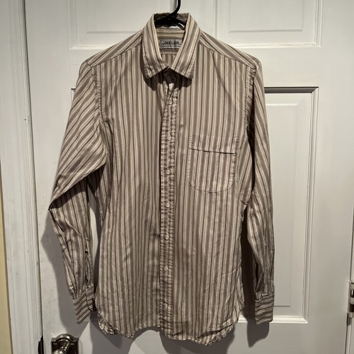 Jaeger, Vintages 80s Jaeger Men's Brown Blue Cotton Striped Button Up Dress Shirt 15