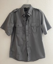 Propper Tactical Mens Medium Short Sleeve Shirt Zip Front Mock Button Gray EC