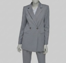Calvin Klein Women's Gray Pinstripe Double-Breasted Long Blazer Jacket Size 10