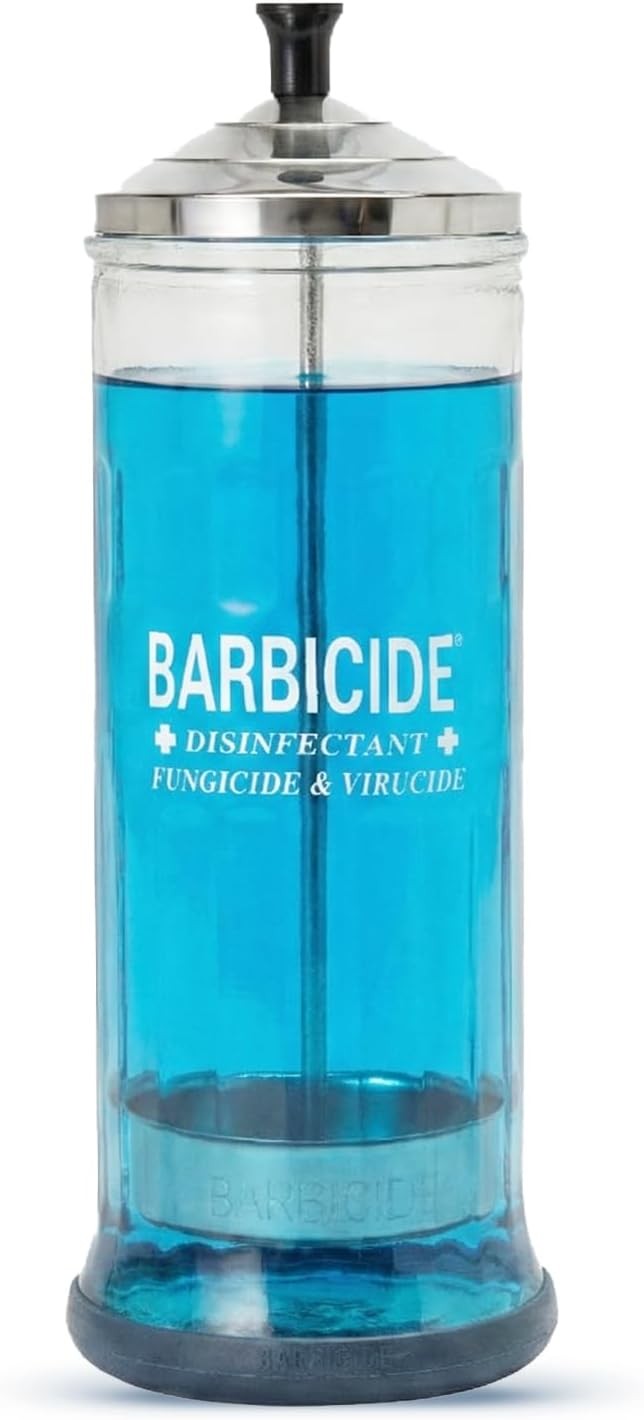 BARBICIDE Disinfecting Jar 37oz Large Glass Container with Stainless Steel Lid