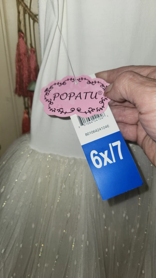 Vestido Popatu de Tul Blanco y Dorado Niñas Talla 6x/7 Nuevo Con Etiquetas Foto 4 de 4