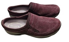 Easy Spirit Explore24 Suede Slip On Mules Women 9.5N Burgundy Comfort Casual