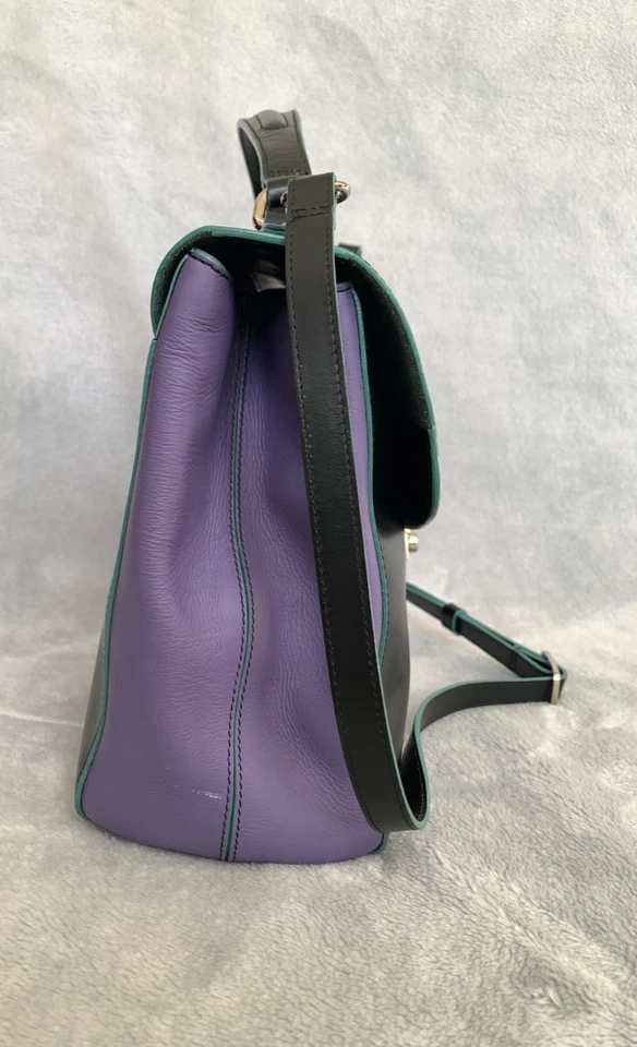 Bolso de mano de cuero MYWALIT - Bandolera negro púrpura verde azulado Foto 4 de 4