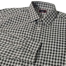 Untuckit Polo Mens XL Black Gray Shirt Performance Long Sleeve Plaid Slim Fit