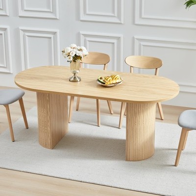 70.8'' Dining Table for 4-6 People,Semi-Cylindrical Legs Base,Round Dinner Tables