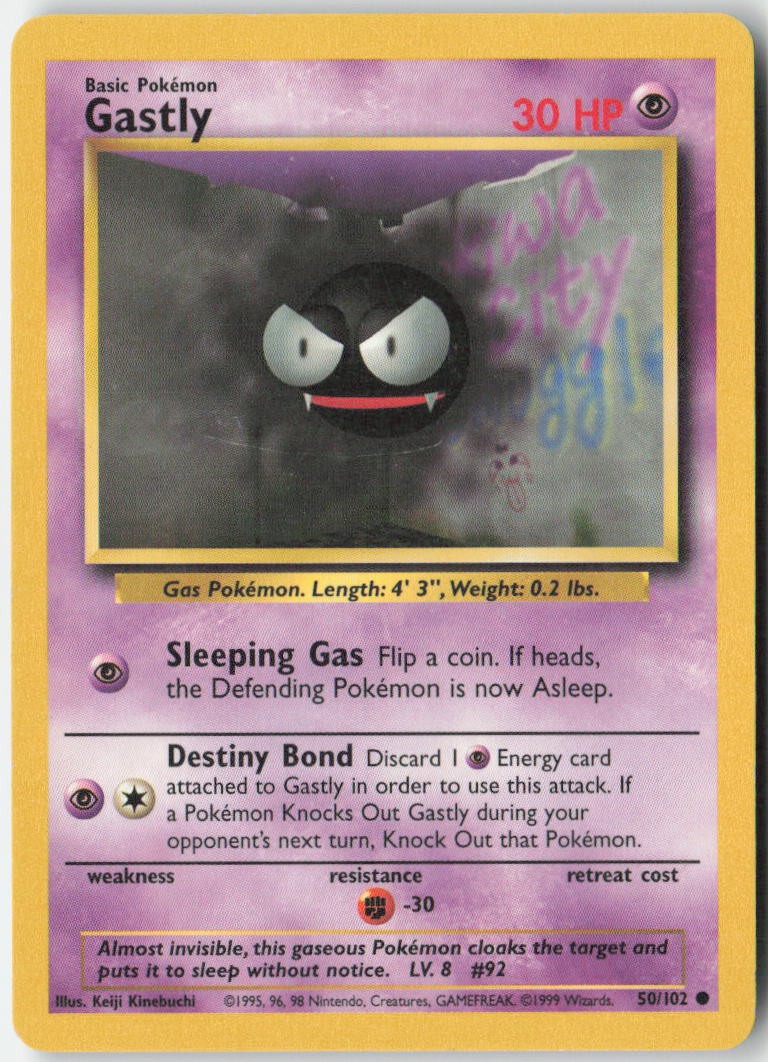 Gastly 50/102 Common Base Set Unlimited Pokemon Moderately Played