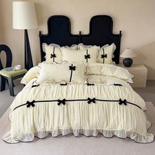 Ruffle Beddding Set with Bowtie,Chic Lace Bedding,Girls Twin Aesthetic Comfor...