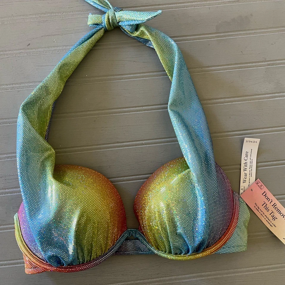 VENUS Shine Push Up Halter Bikini Swim Top Womens 34C Metallic Rainbow NWT - Image 2 of 4