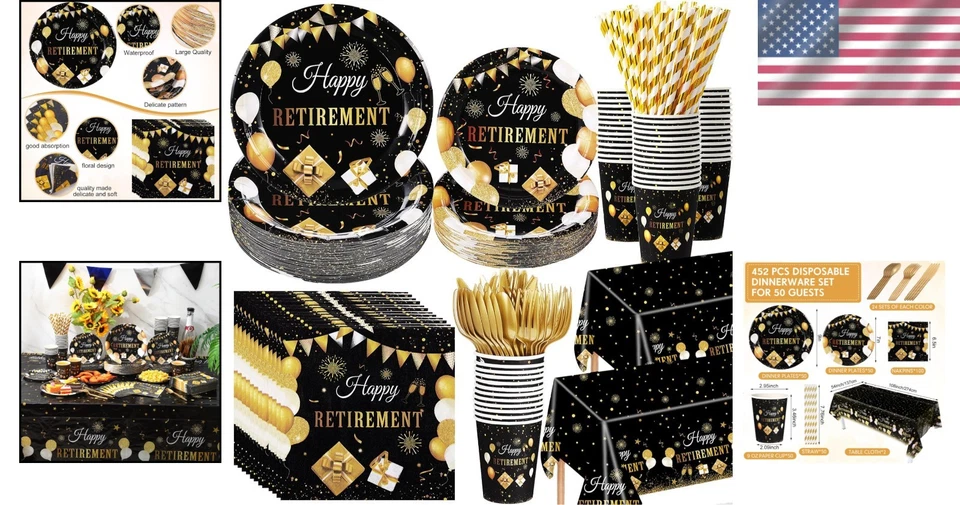 Black Gold Retirement Party Supplies Set - Image 2 of 4