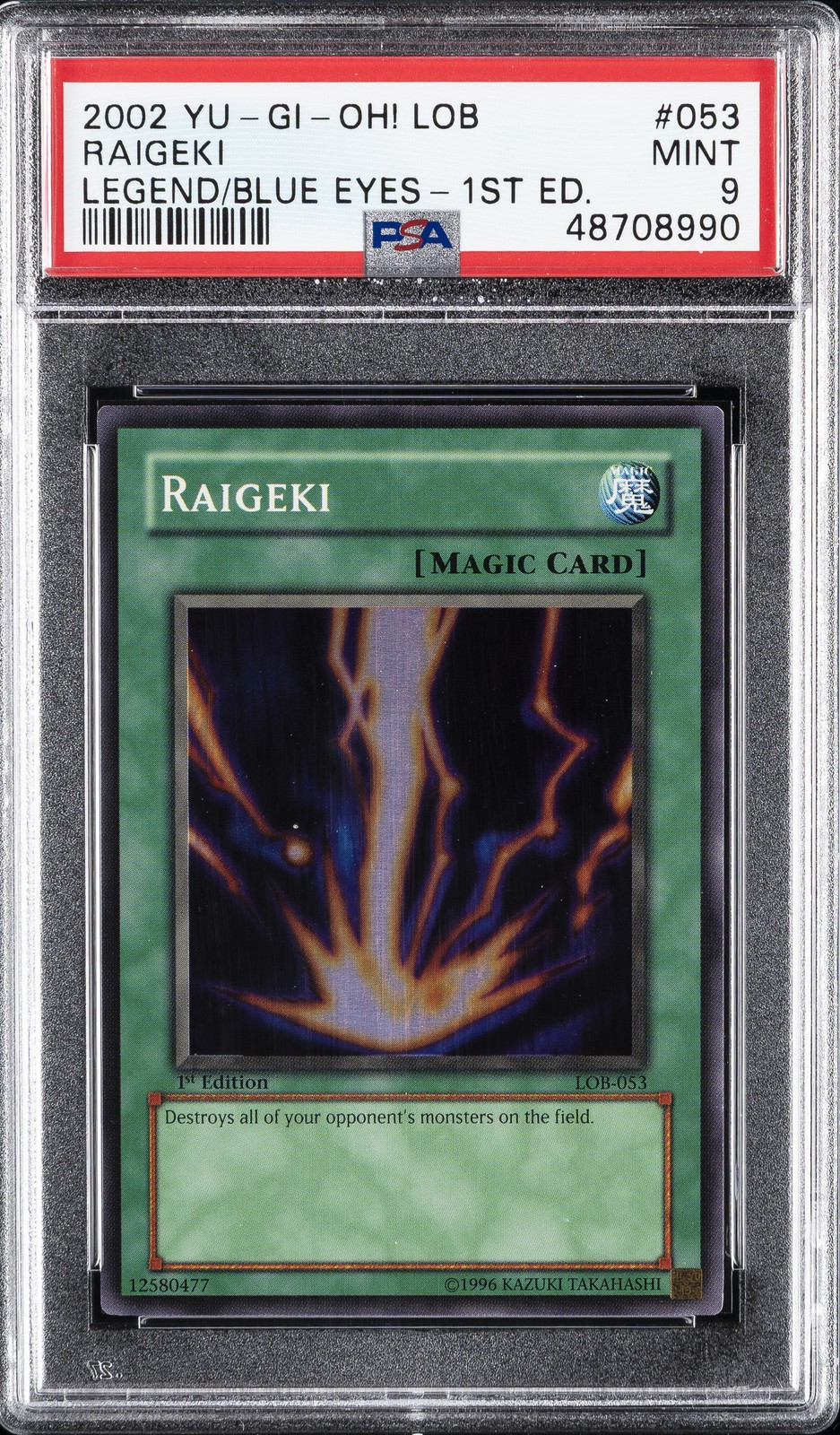 2002 YU-GI-OH! LOB-LEGEND OF BLUE EYES WHITE DRAGON 1ST ED #053 RAIGEKI PSA 9