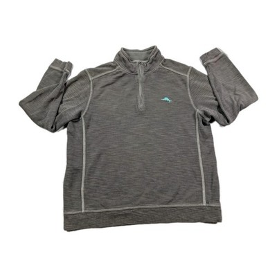 Tommy Bahama Sweater Mens Large Long Sleeve Pullover 1/4 Zip Outdoor Grey READ