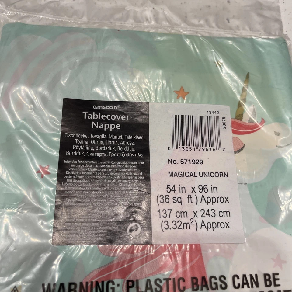 Lot Of 5 Magical Unicorn Animal Kid Birthday Party Decoration Plastic Tablecover - Image 3 of 4