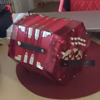 Red 17-Button Anglo Concertina Beginner Set w/ Case & Instruction Books