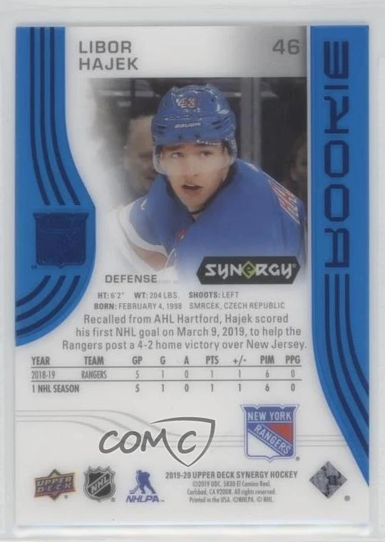 2019-20 Upper Deck Synergy Rookies Blue 379/799 Libor Hajek #46 Rookie RC - Image 2 of 3