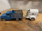 1962-1964 Tonka Farms Stake Truck and Horse Trailer w/ 2 White horses