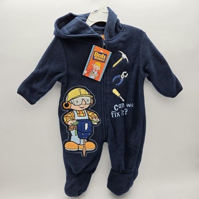 Bob The Builder Fleece Pajamas Size 3-6 Mths Fleece New 2009 NOS Hooded Romper