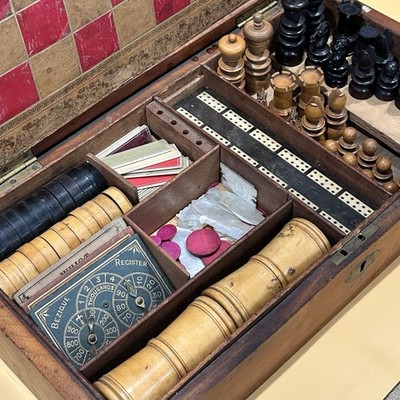 Games Compendium Box, Victorian Era, Original Game Pieces Included, Complete