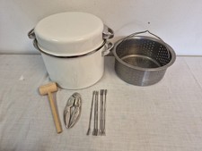 Vintage Enamel Crab Lobster Pot w Steamer, Claw Cracker, Forks Picks, Mallet