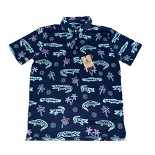 Chubbies Polo Shirt Mens Medium Navy Neon Glades Performance Alligator NWT