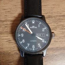 FORTIS Flieger 595.18.185.1 Automatic Watch Black Dial Runs Well w/ Manual