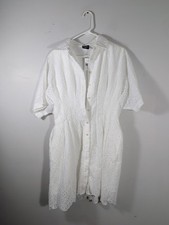 Cal Style Women’s M White Cotton Eyelet Shirt Dress Collared Button Lined New 