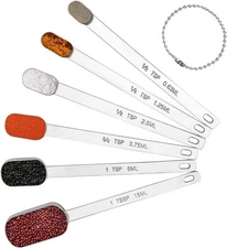 Long Handle Measuring Spoons Set of 6, Stainless Steel Measure Teaspoons, Metal 