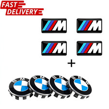 4 BMW Wheel Centre Caps+ badges Fits Most 1 3 5 7 Series X6 M3 Z4 E46 E90 68mm