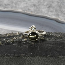 Gold Obsidian Ring, 925er Silber, Edelsteinring (24410), mit Mondstein